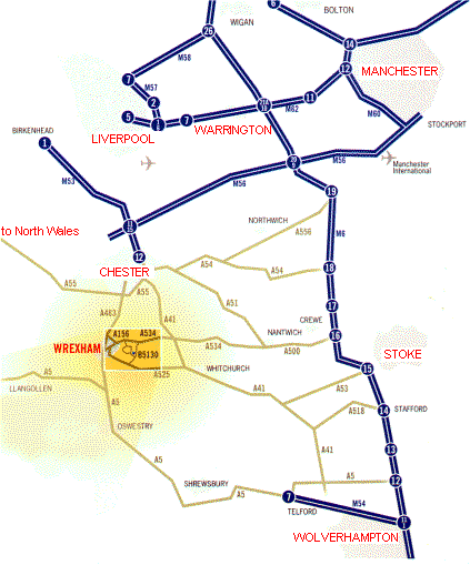 Map of the Wrexham region